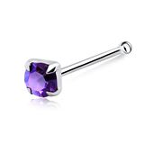 Round CZ Prong Set Silver Bone Nose Stud NSKD-112-3